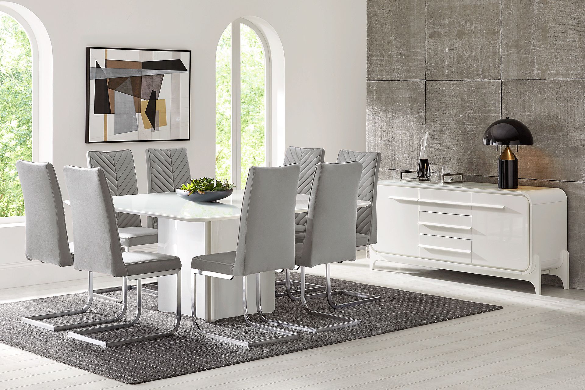 Tobian White 9 Pc Dining Room w/ Waycroft Side Chairs - Image 1