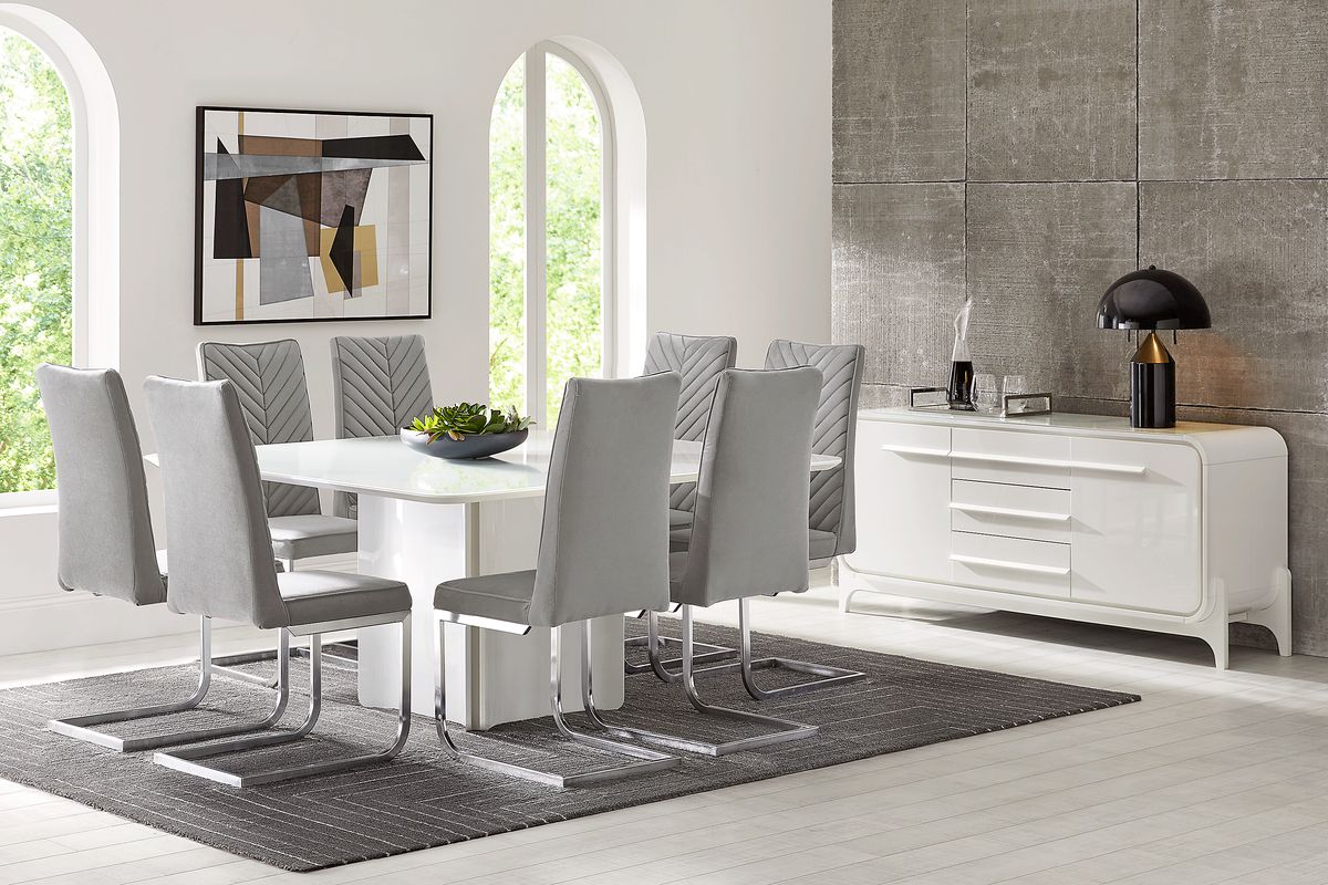 Tobian 9 Pc White Colors,White Gray Dining Room Set With Square Dining