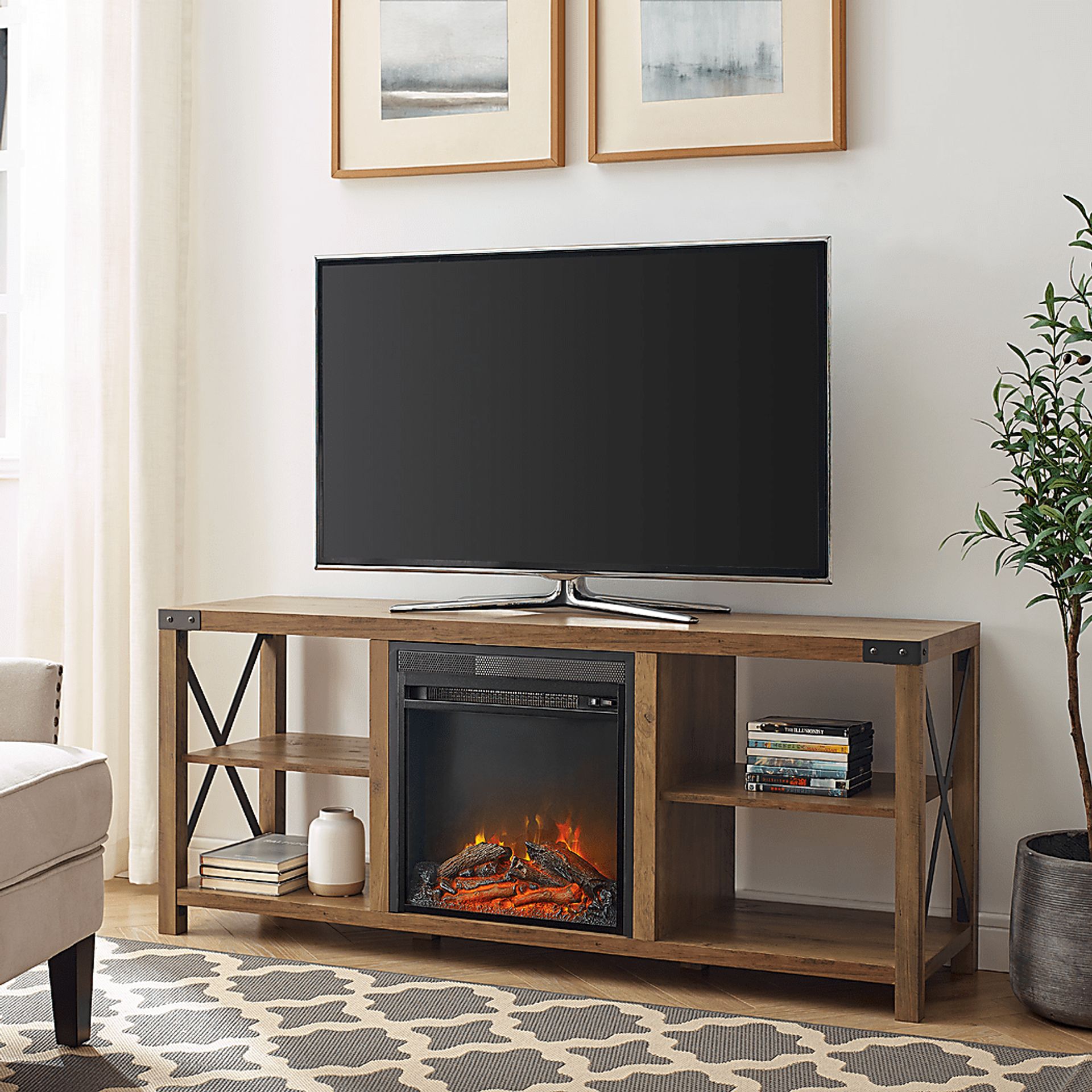 Tomanet Brown 60 in. Console With Electric Fireplace - Image 4