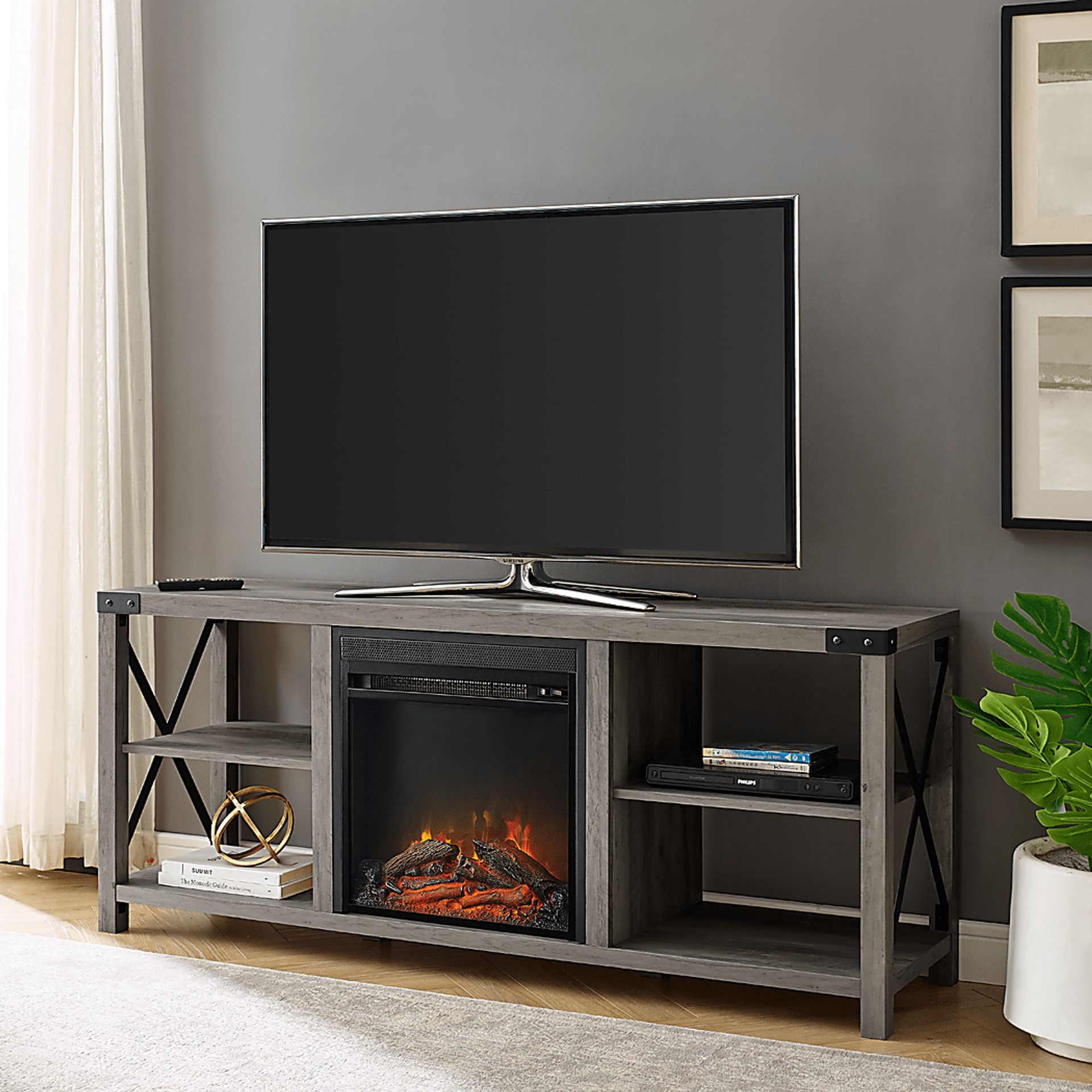 Tomanet Gray 60 in. Console With Electric Fireplace - Image 4