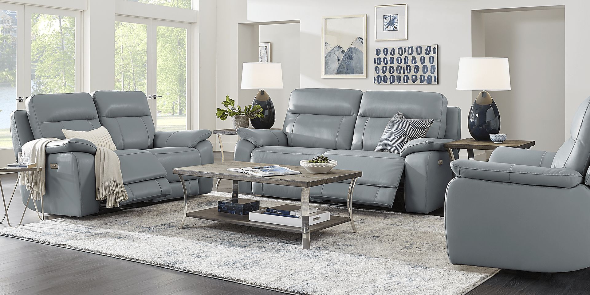 Torini Blue Leather Power Reclining Loveseat | Rooms to Go