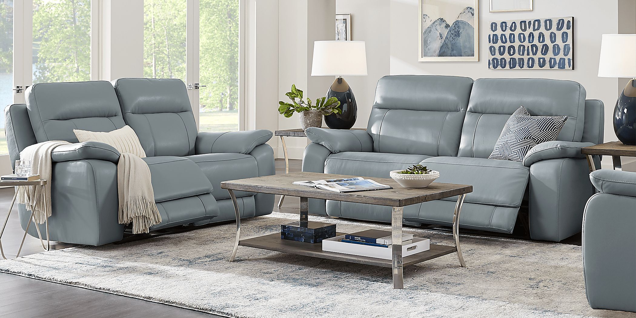 Torini Blue Leather Reclining Loveseat Rooms To Go