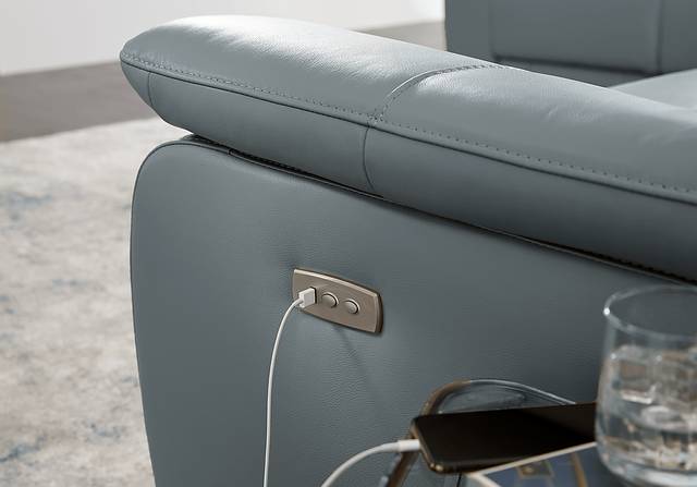 Torini Blue Leather Power Recliner - Thumbnail - Image 3