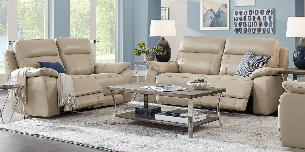 Cream leather couch on sale living room