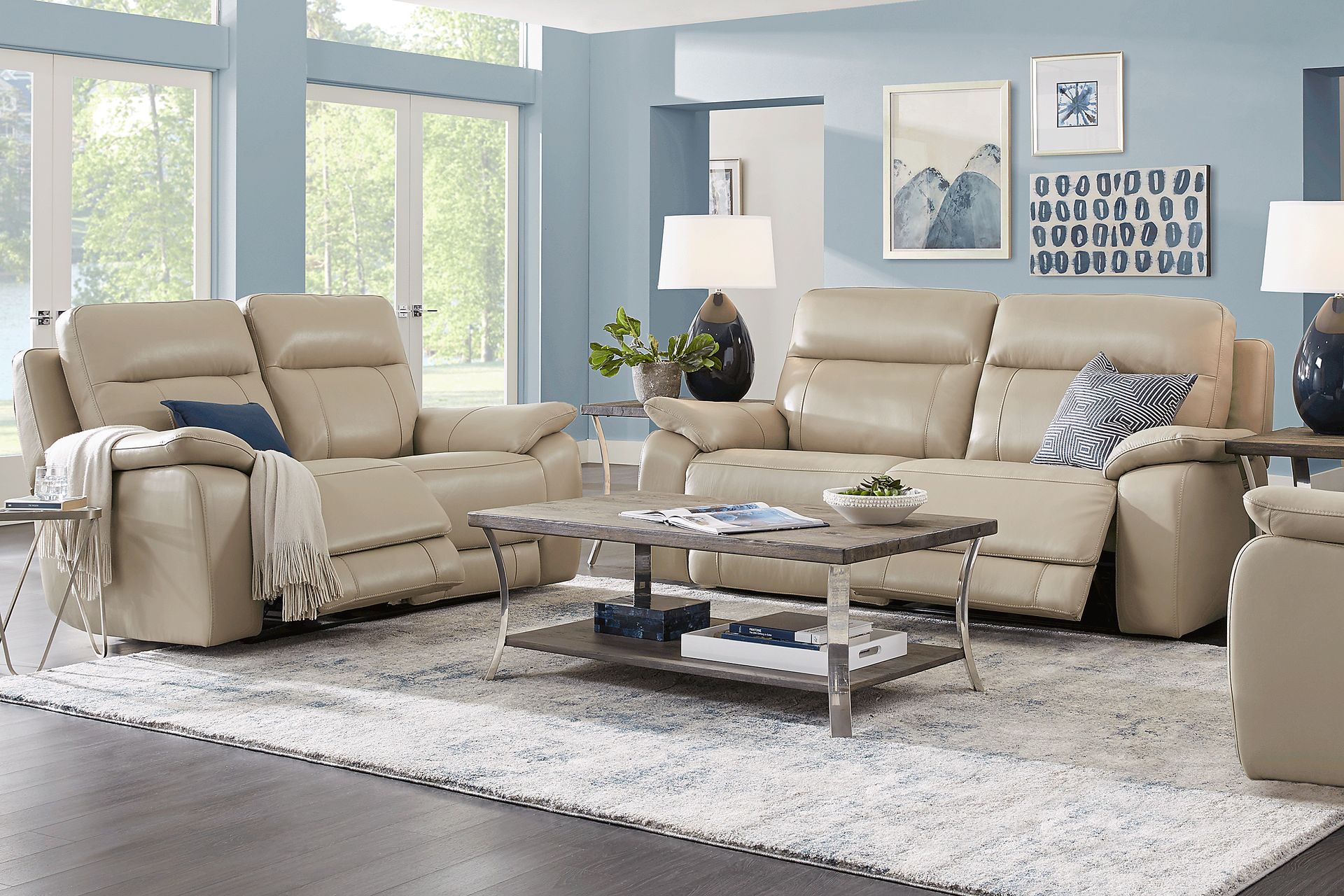 Torini Cream Leather 8 Pc Reclining Living Room - Image 1