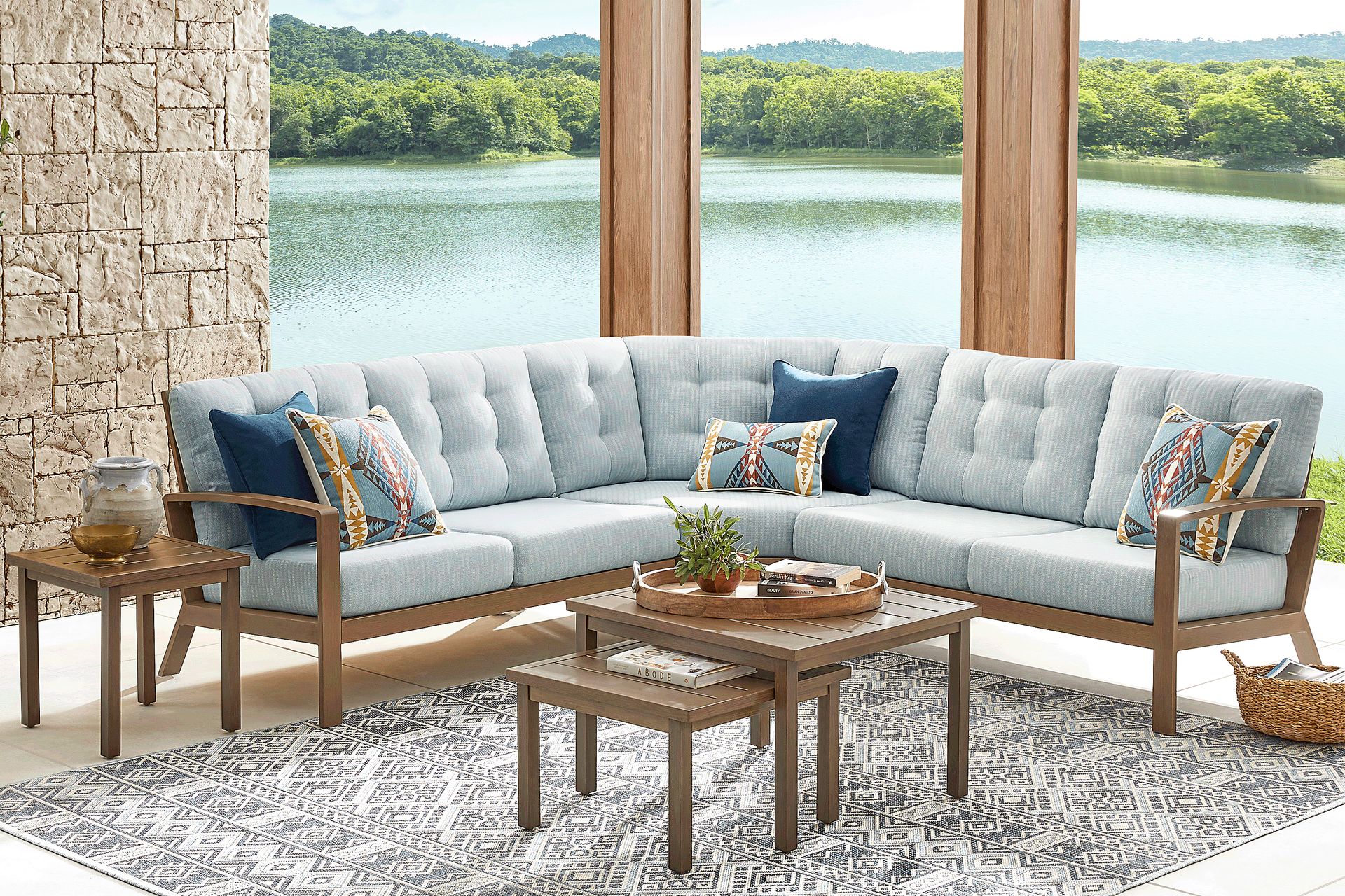 Torio Brown 3 Pc Outdoor Sectional with Lake Cushions - Image 2
