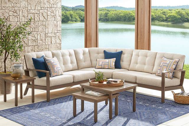 Torio Brown 3 Pc Outdoor Sectional with Malt Cushions - Thumbnail - Image 2