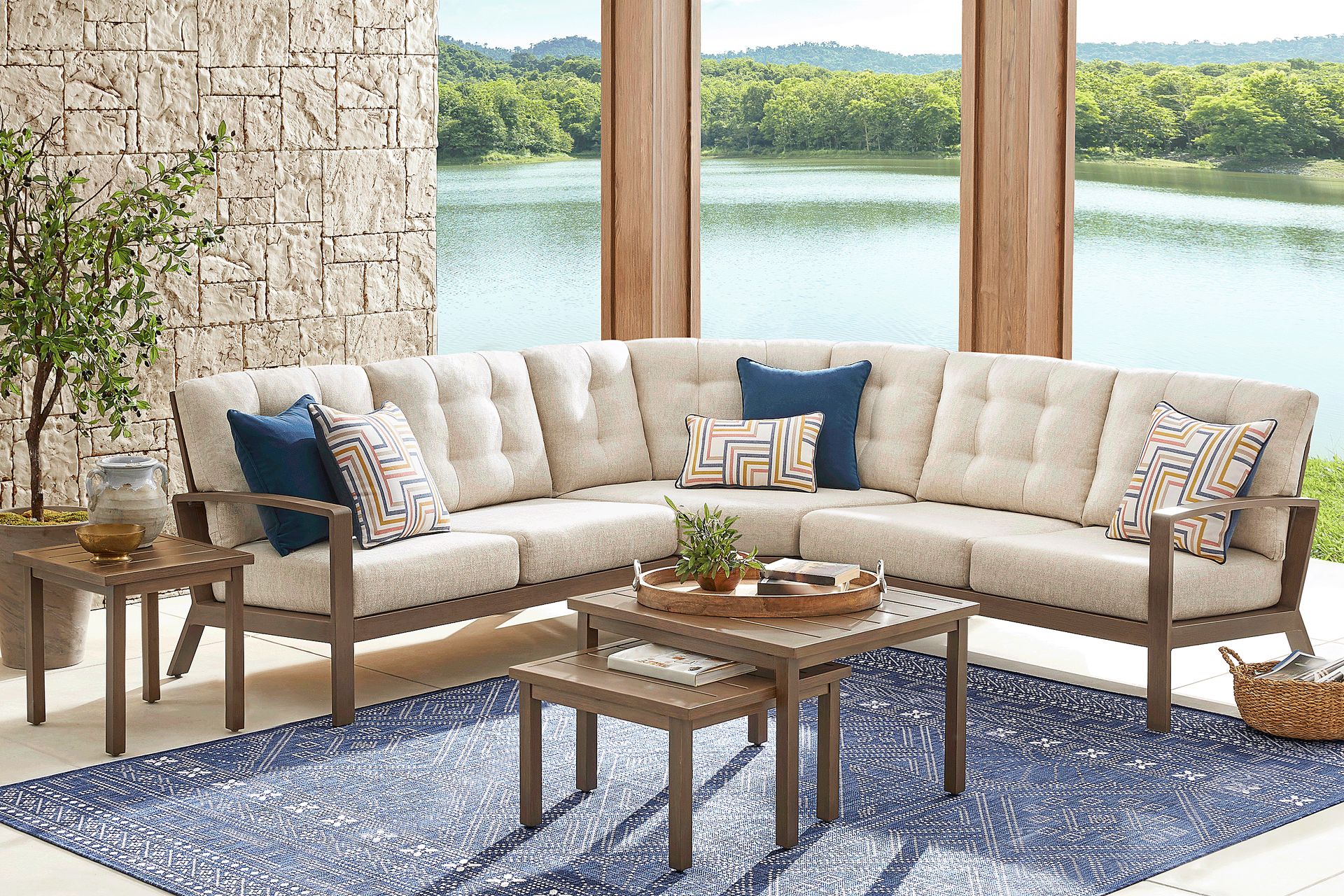 Torio Brown 3 Pc Outdoor Sectional with Malt Cushions - Image 2