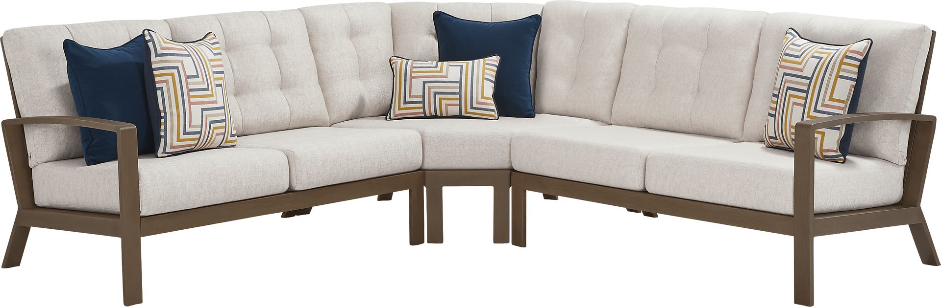 Torio Brown 3 Pc Outdoor Sectional with Malt Cushions - Image 1