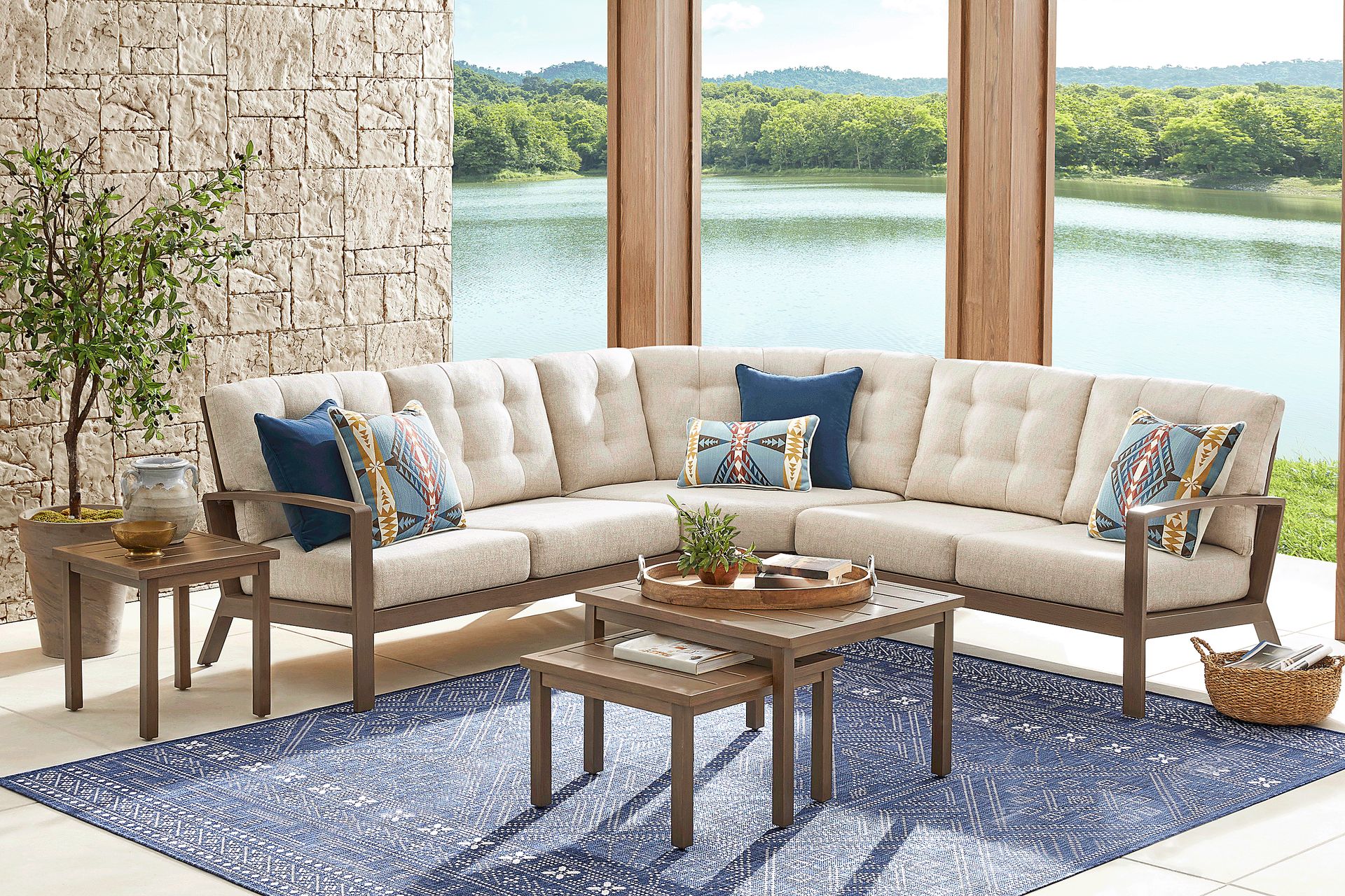 Torio Brown 3 Pc Outdoor Sectional with Malt Cushions - Image 2