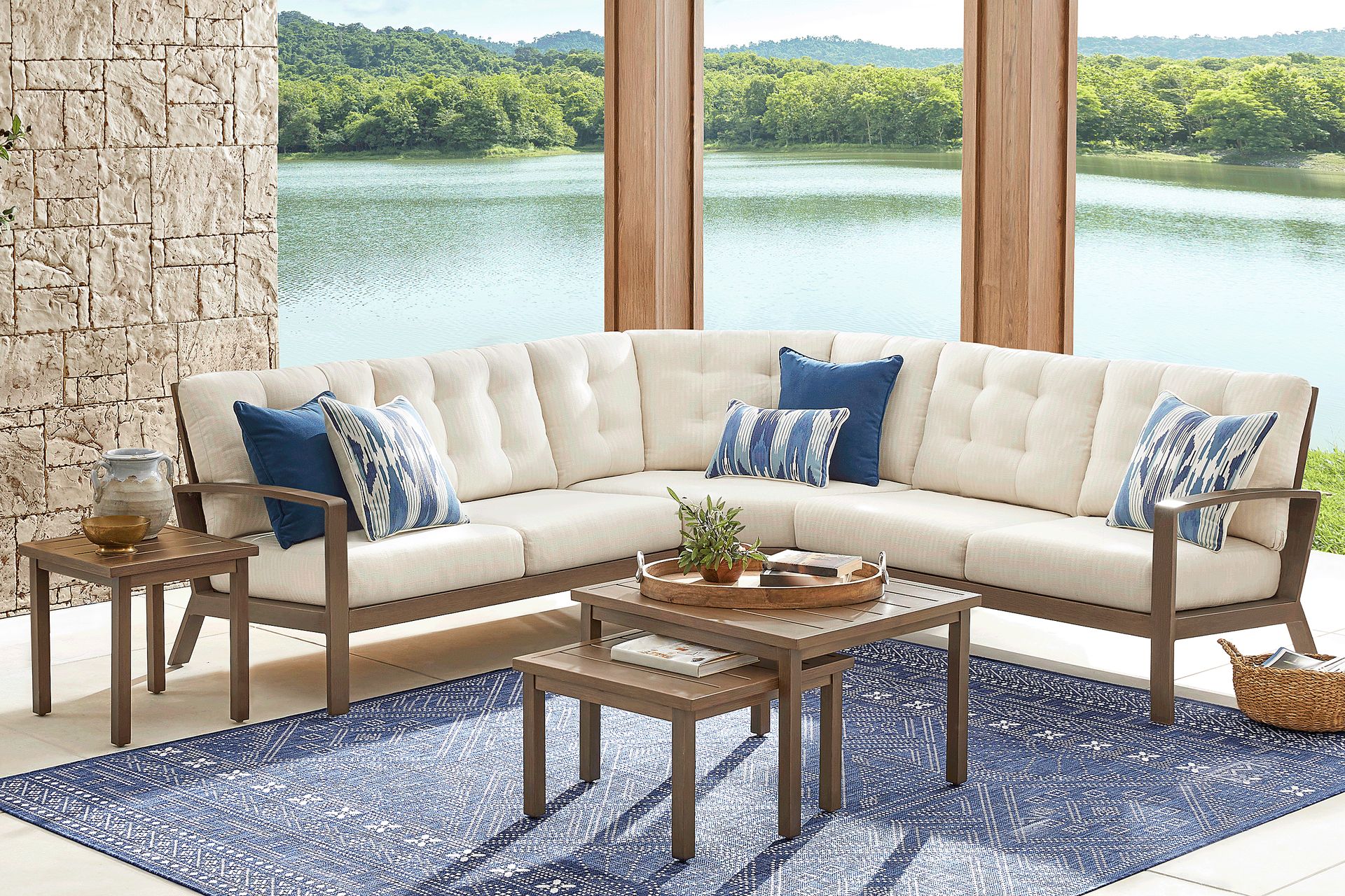 Torio Brown 3 Pc Outdoor Sectional with Oatmeal Cushions - Image 2