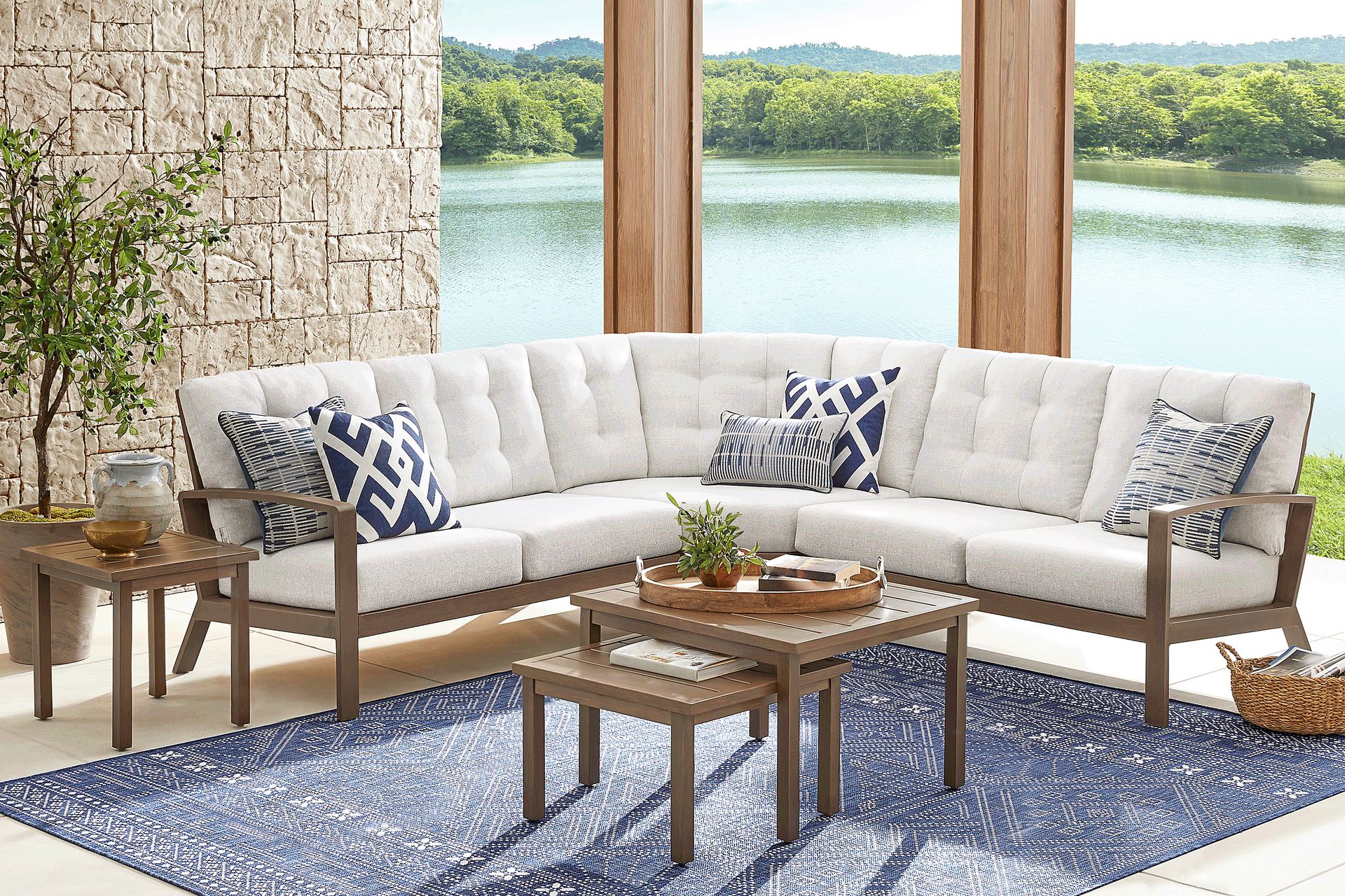Torio Brown 3 Pc Outdoor Sectional with Silk-Colored Cushions - Image 2