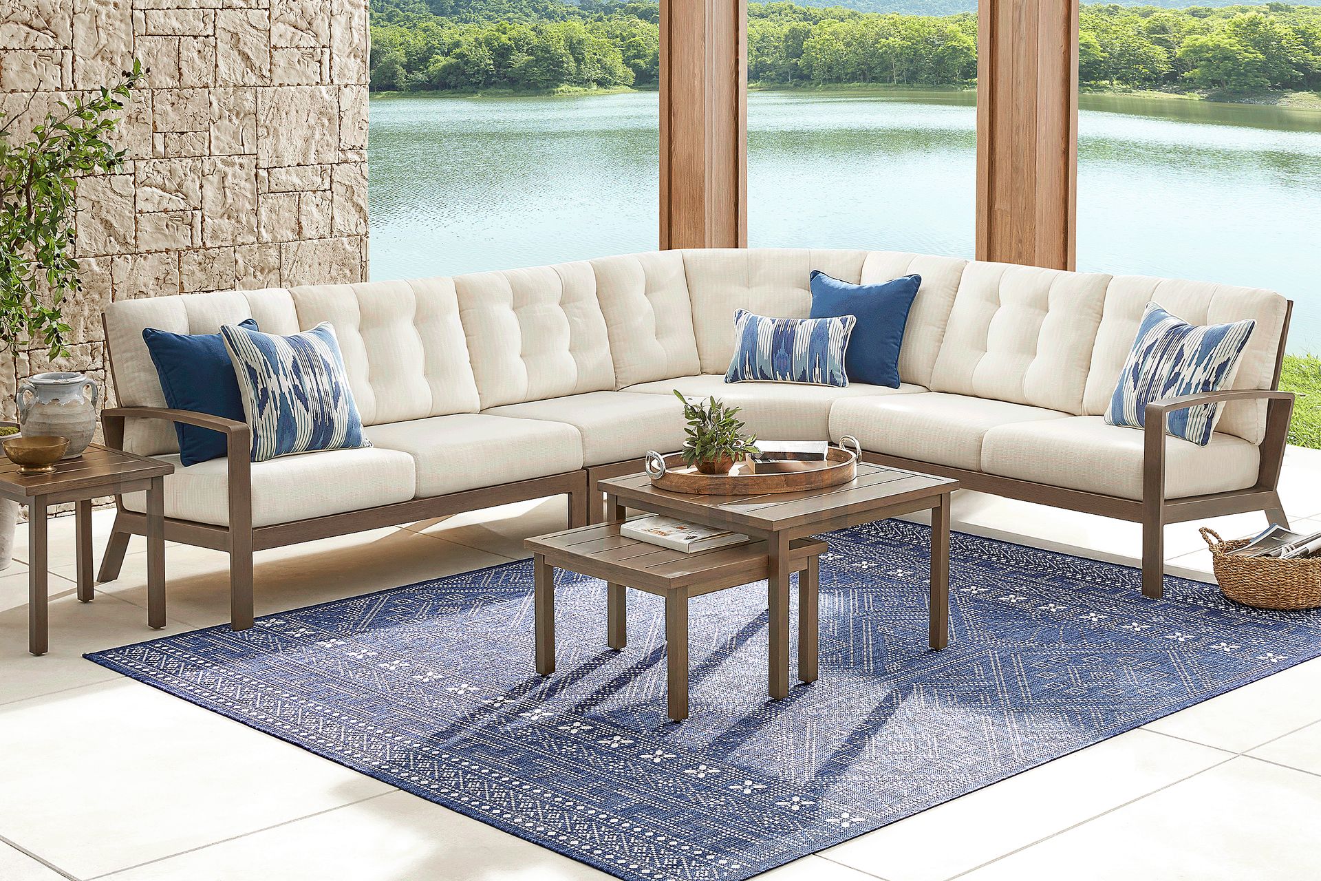 Torio Brown 4 Pc Outdoor Sectional with Oatmeal Cushions - Image 2
