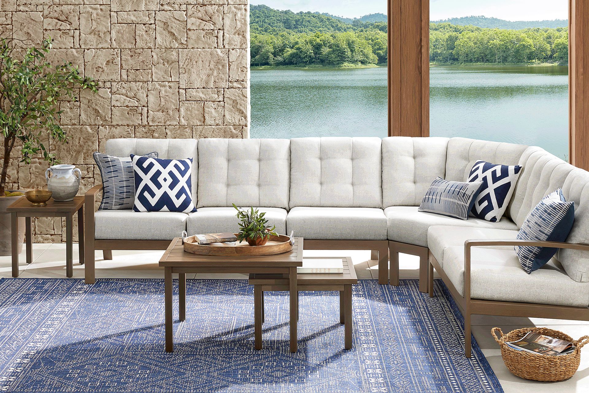 Torio Brown 4 Pc Outdoor Sectional with Silk-Colored Cushions - Image 2