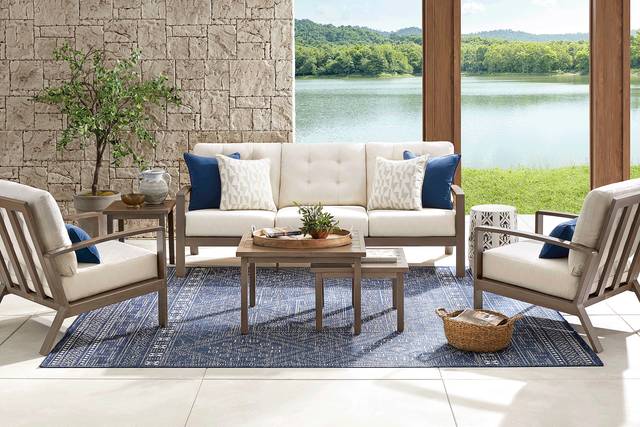 Torio Brown 5 Pc Outdoor Sofa Seating Set with Oatmeal Cushions - Thumbnail - Image 1