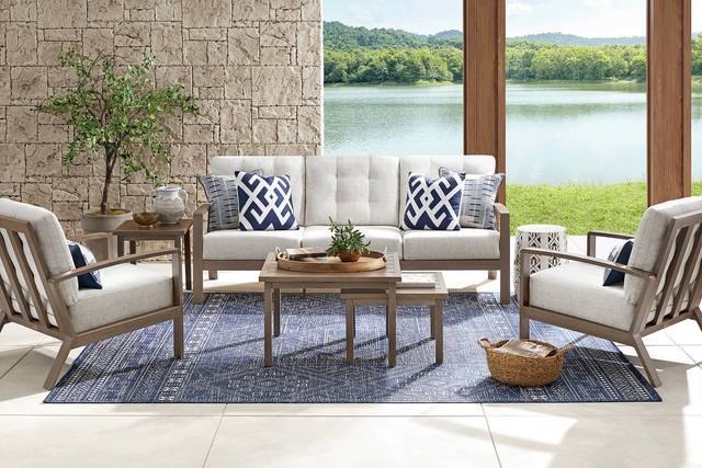 Torio Brown 5 Pc Outdoor Sofa Seating Set with Silk-Colored Cushions - Thumbnail - Image 1