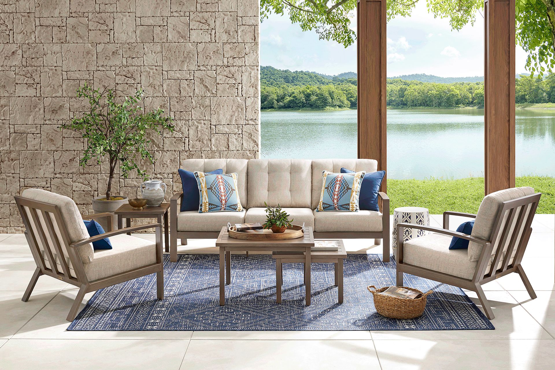 Torio Brown 5 Pc Outdoor Sofa Seating Set with Malt Cushions - Image 1