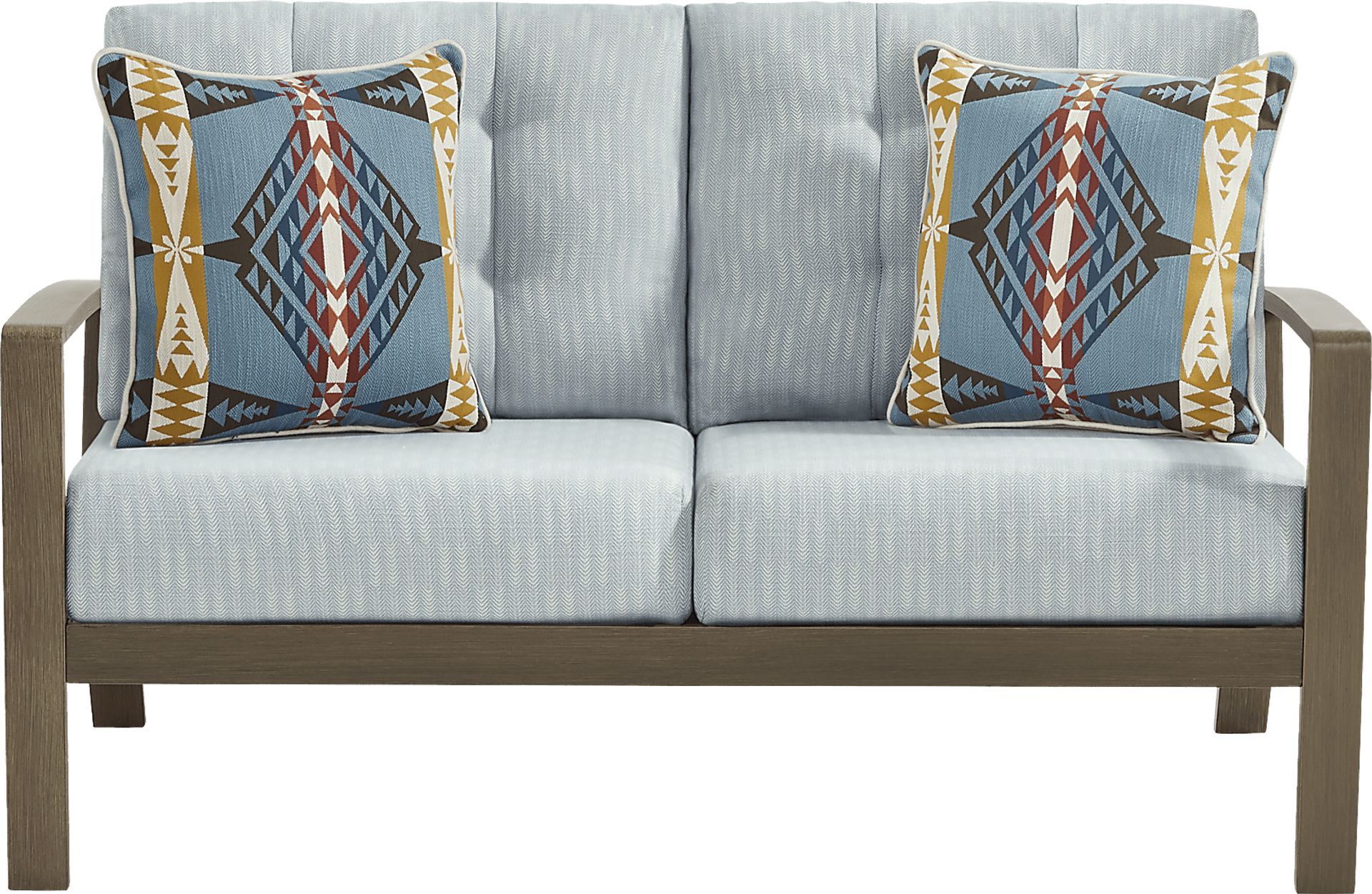 Torio Brown Outdoor Loveseat with Lake Cushions - Image 1