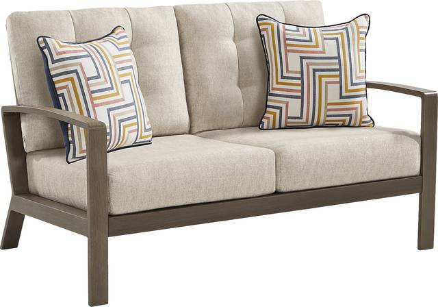 Torio Brown Outdoor Loveseat with Malt Cushions - Thumbnail - Image 2