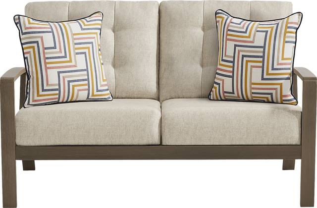 Torio Brown Outdoor Loveseat with Malt Cushions - Thumbnail - Image 1