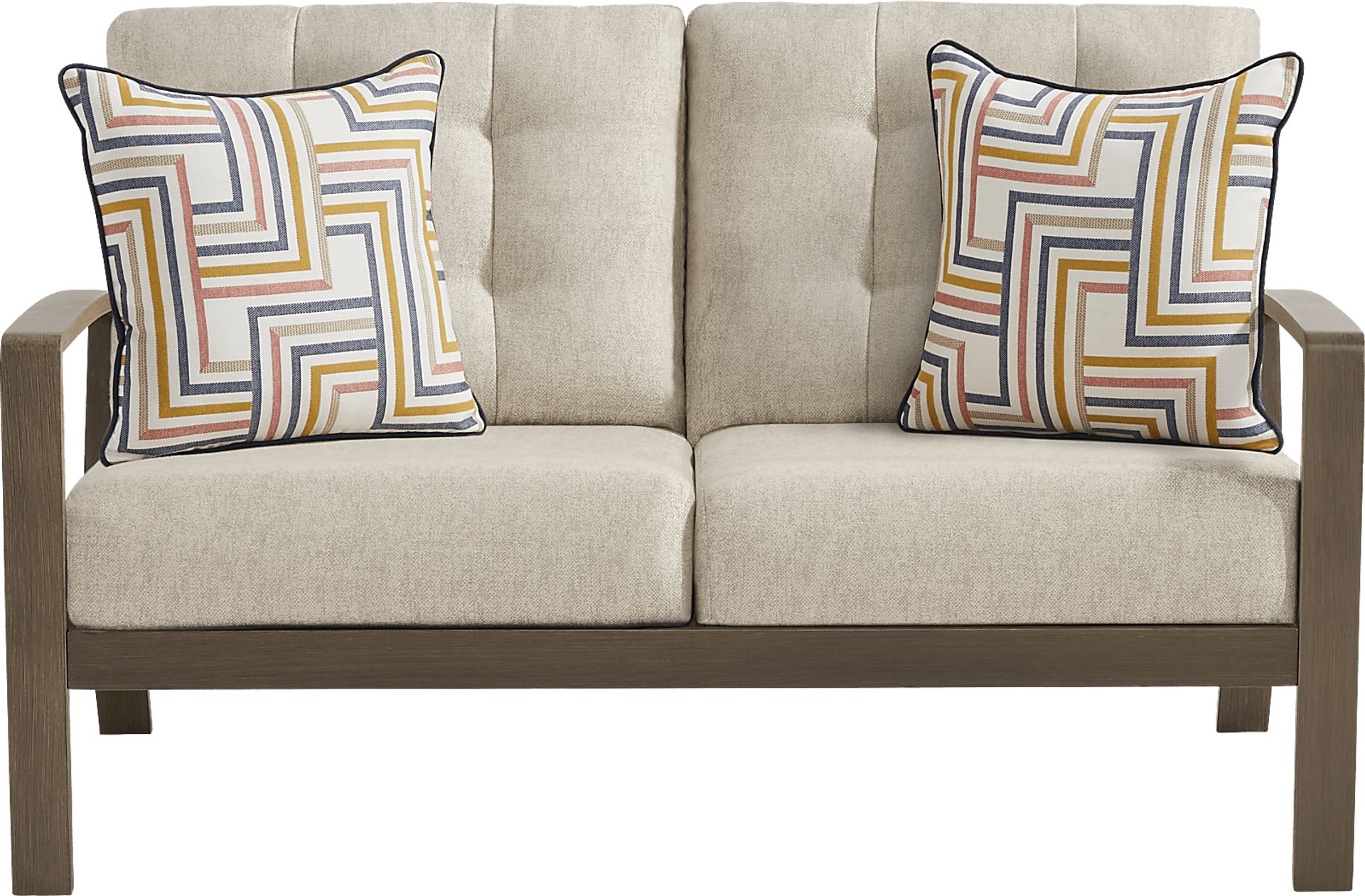 Torio Brown Outdoor Loveseat with Malt Cushions - Image 1