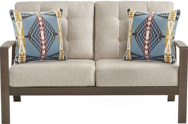 Torio Brown Outdoor Loveseat with Malt Cushions - Thumbnail - Image 1