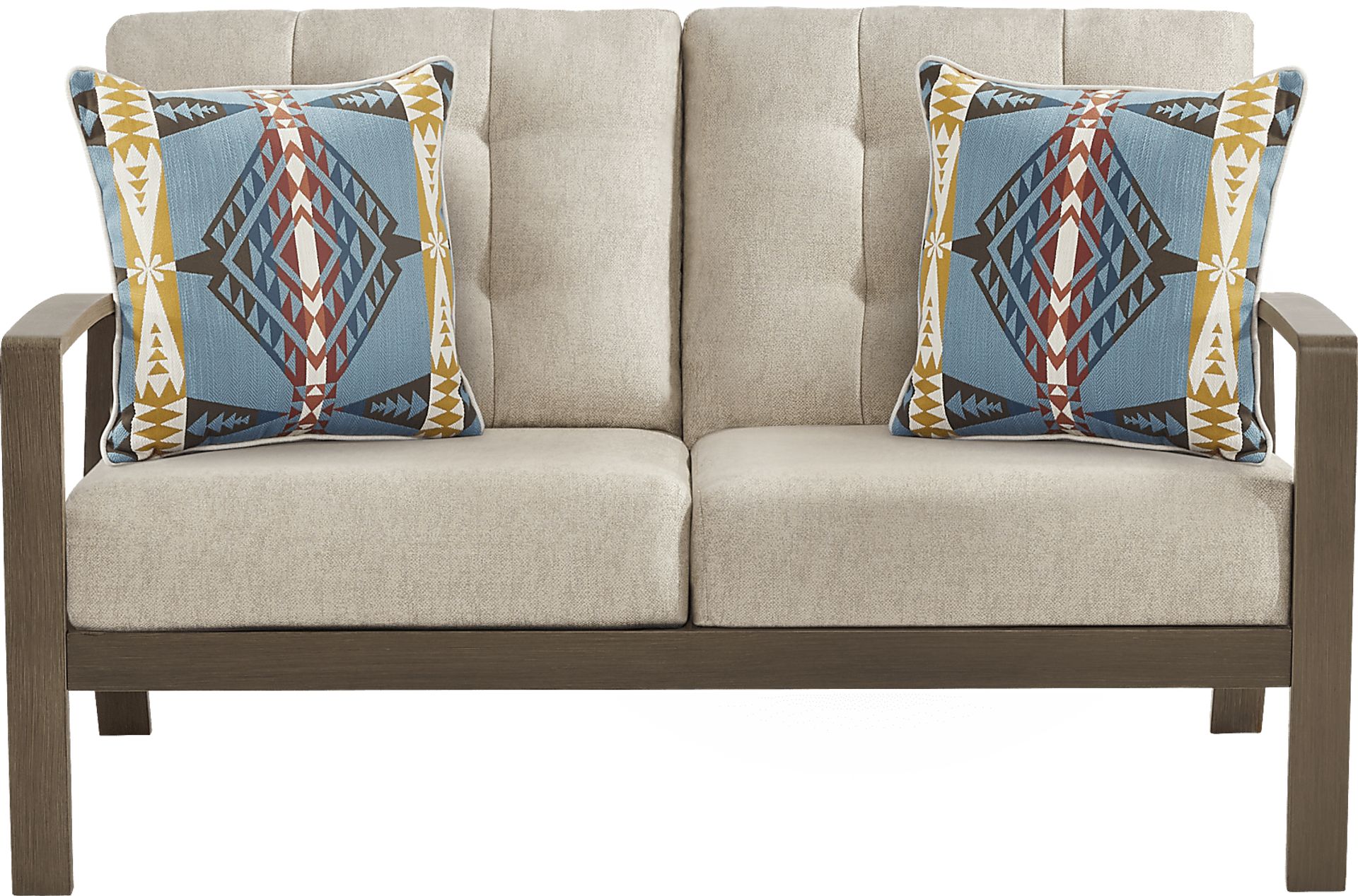 Torio Brown Outdoor Loveseat with Malt Cushions - Image 1