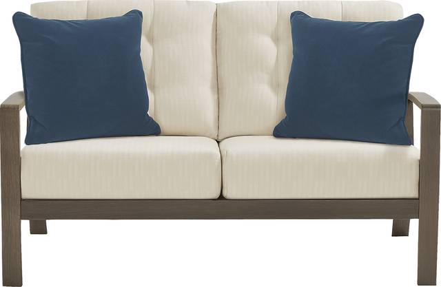 Torio Brown Outdoor Loveseat with Oatmeal Cushions - Thumbnail - Image 1