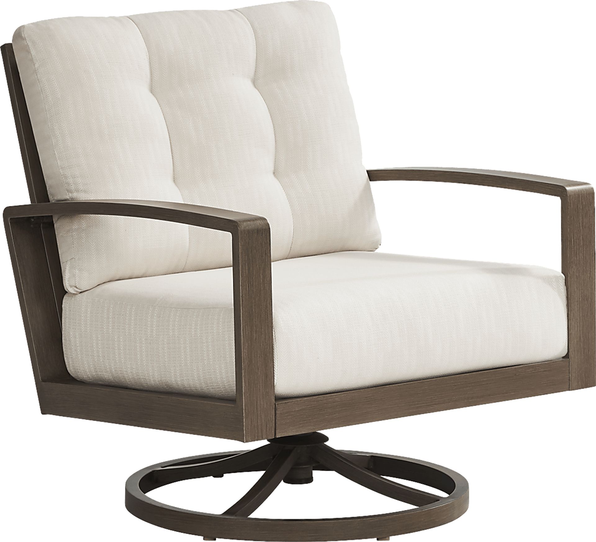 Torio Brown Outdoor Swivel Club Chair with Oatmeal Cushions - Image 1