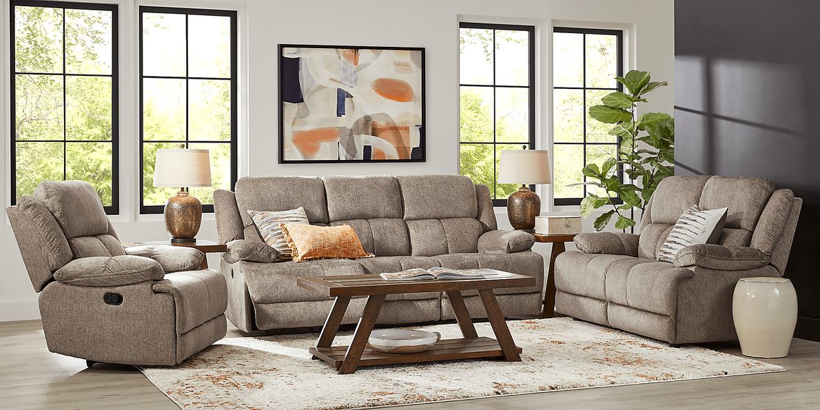 Townsend 3 Pc Brown Woven Non-Power Reclining Living Room Set With ...