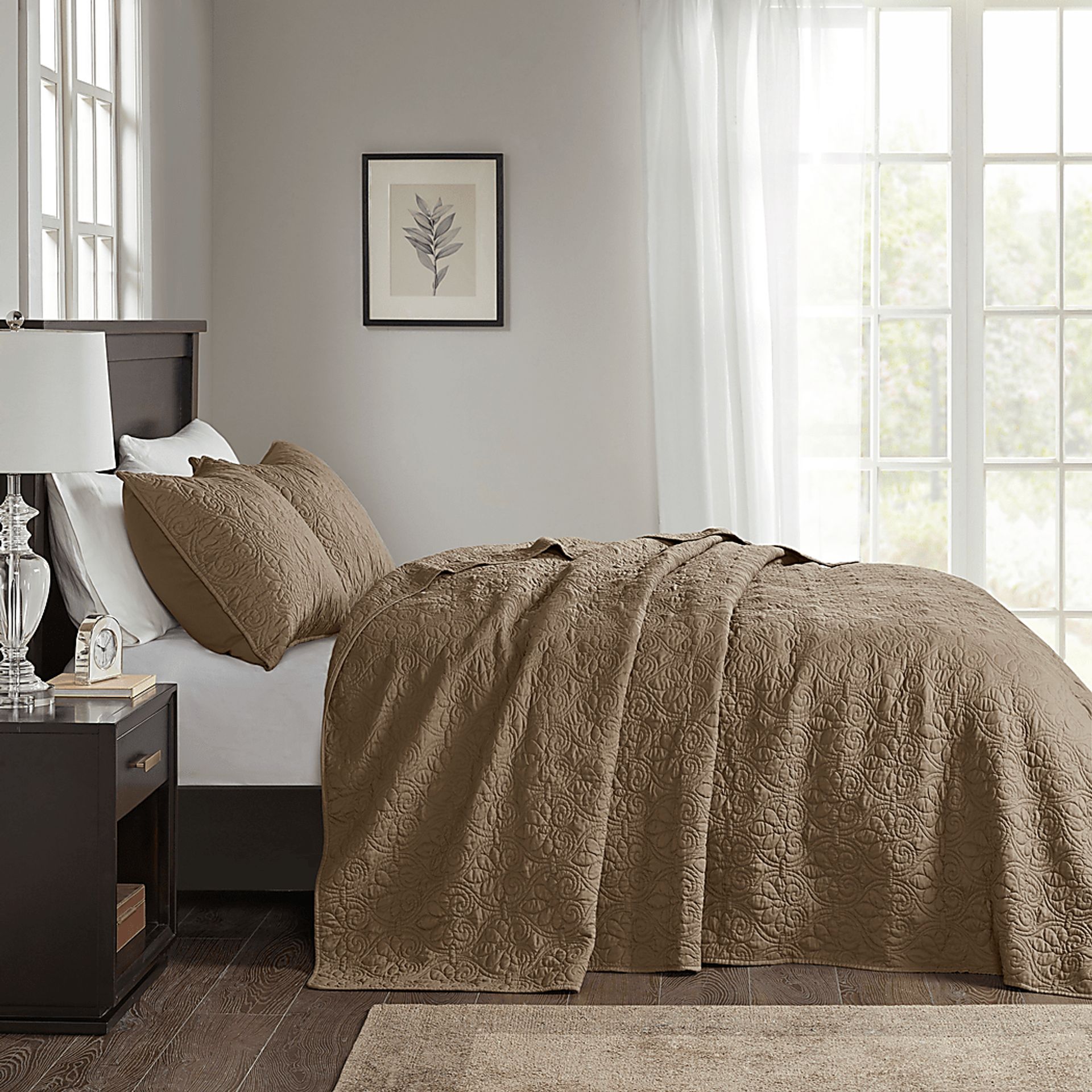 Toyah Mocha Brown 3 Pc King Bedspread Set - Image 3