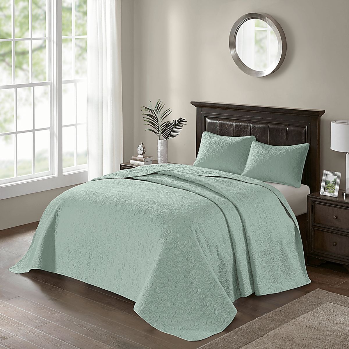 Toyah Seafoam Green Cotton,Polyester Fabric 3 Pc King Bedspread Set ...