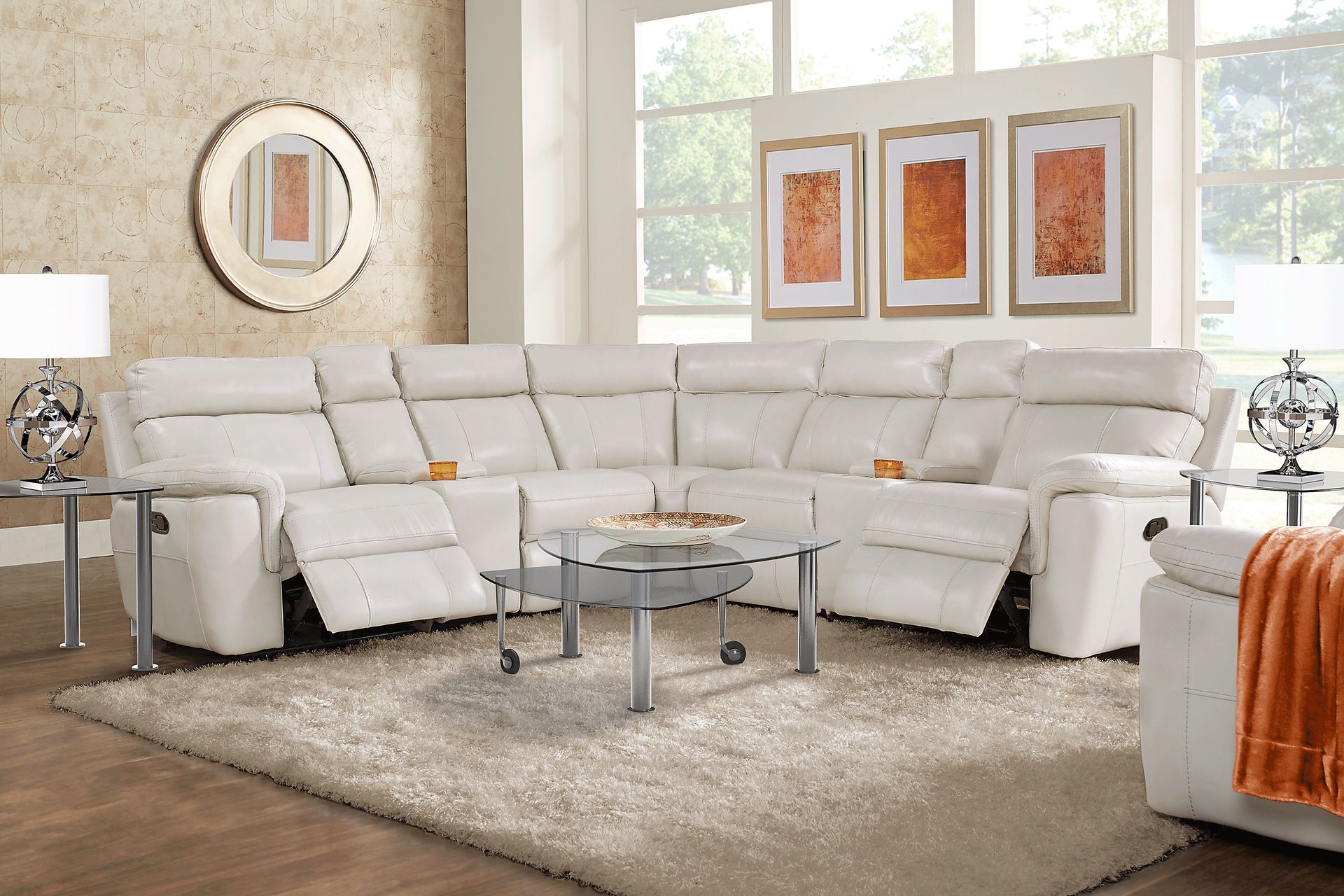 Trafalgar Square Ivory Leather 10 Pc Reclining Sectional Living Room - Image 1