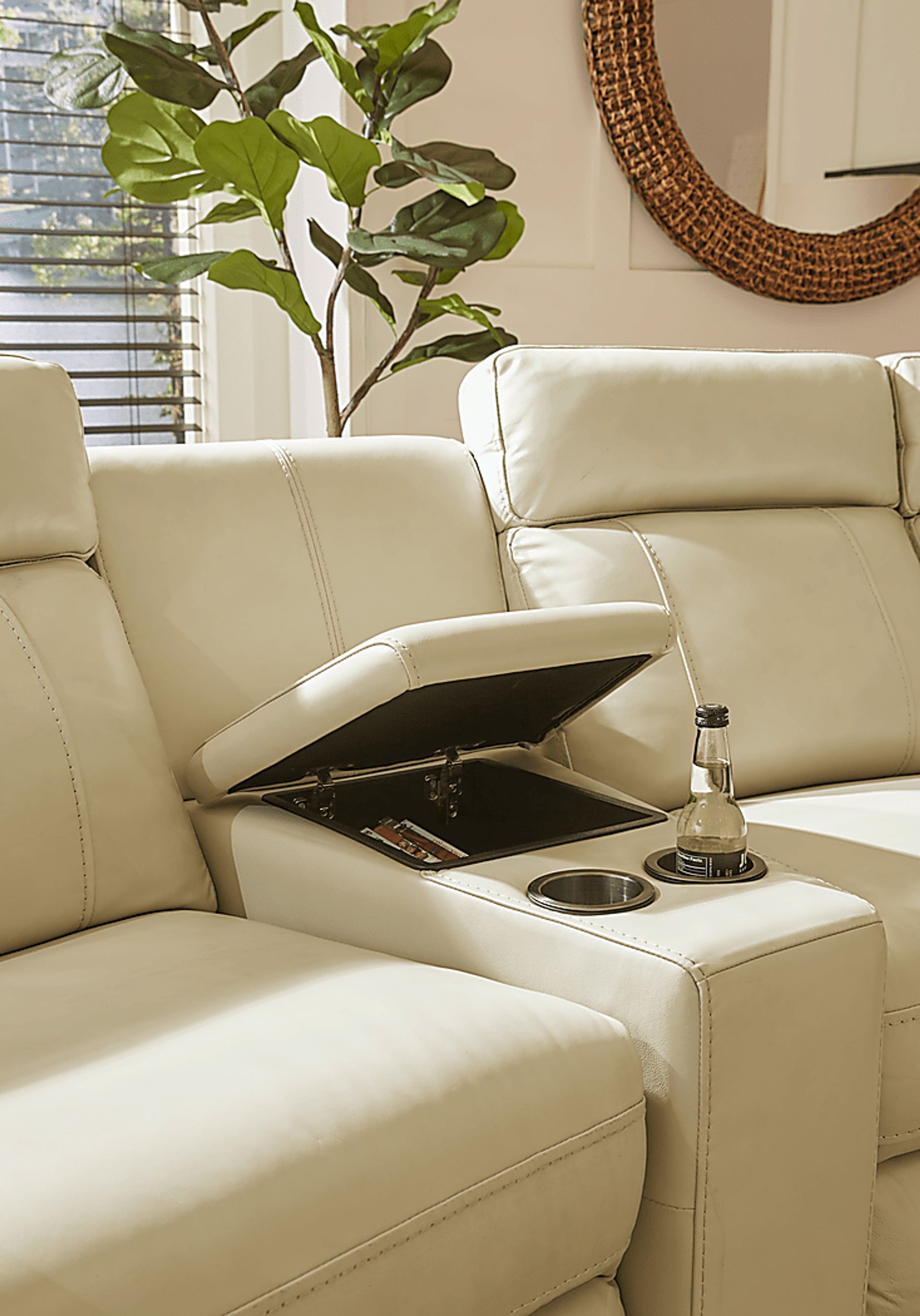 Trafalgar Square Ivory Leather 6 Pc Power Reclining Sectional - Image 6