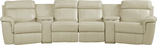 Trafalgar Square Ivory Leather 6 Pc Reclining Sectional - Thumbnail - Image 1