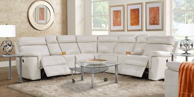 Trafalgar Square Ivory Leather 10 Pc Power Reclining Sectional Living Room - Thumbnail - Image 2