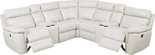 Trafalgar Square Ivory Leather 7 Pc Reclining Sectional - Thumbnail - Image 3