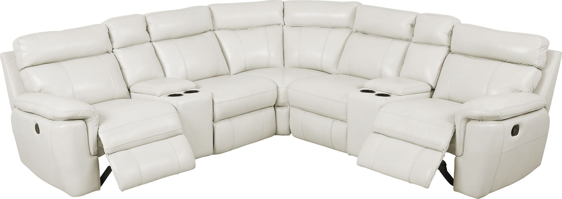 Trafalgar Square Ivory Leather 7 Pc Reclining Sectional - Image 3