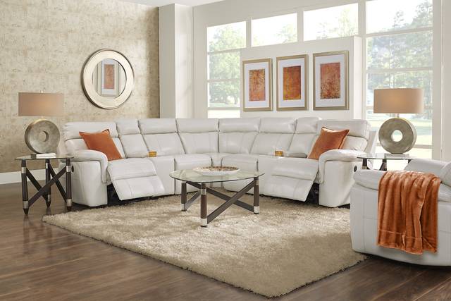 Trafalgar Square Ivory Leather 7 Pc Reclining Sectional - Thumbnail - Image 2