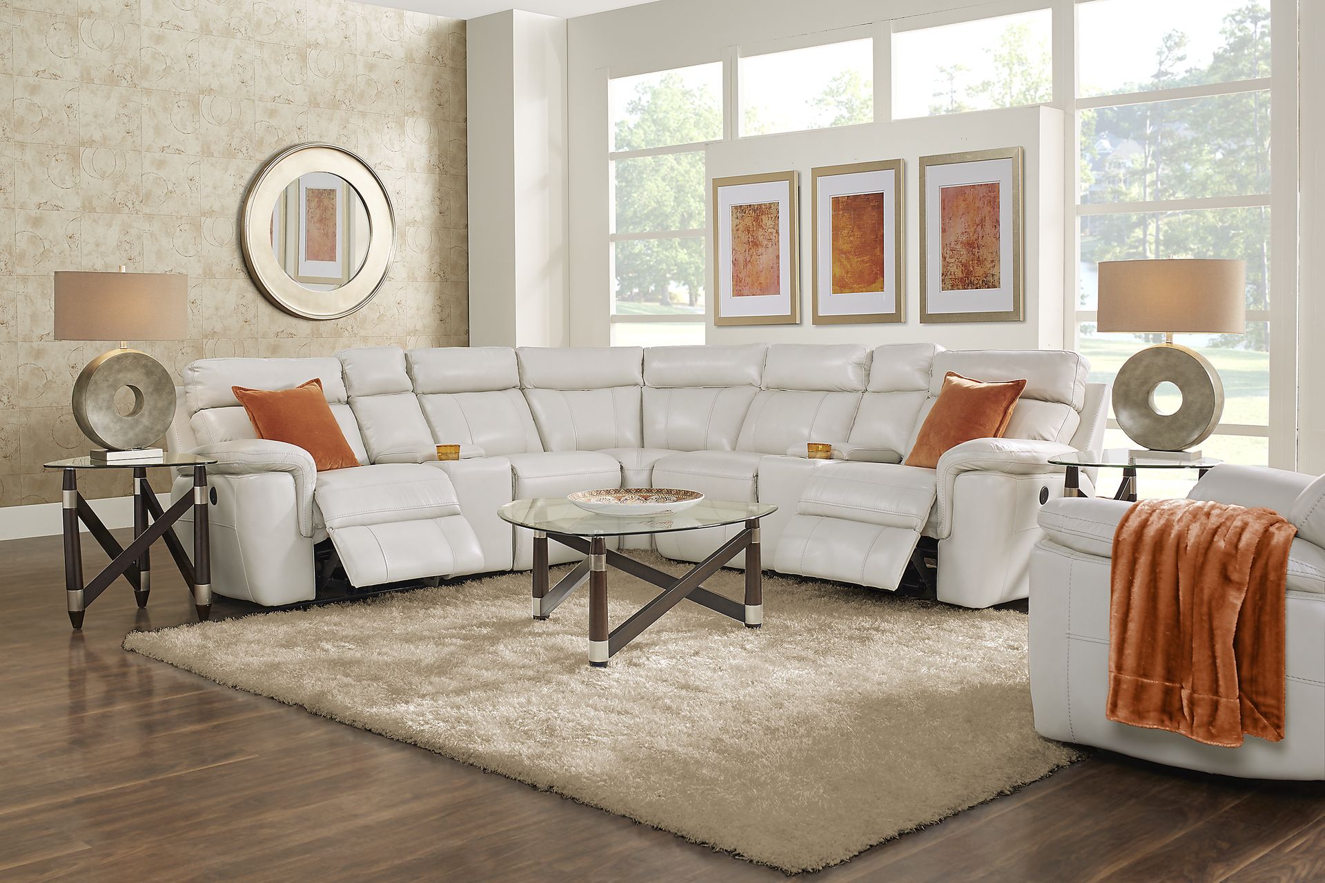 Trafalgar Square Ivory Leather 7 Pc Reclining Sectional - Image 2