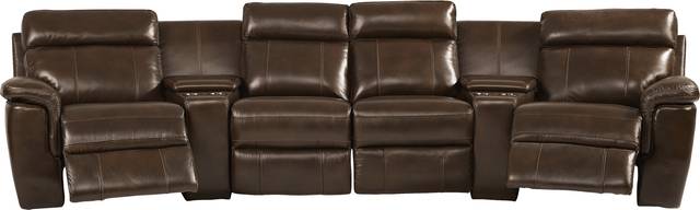 Trafalgar Square Mahogany Leather 6 Pc Power Reclining Sectional - Thumbnail - Image 3