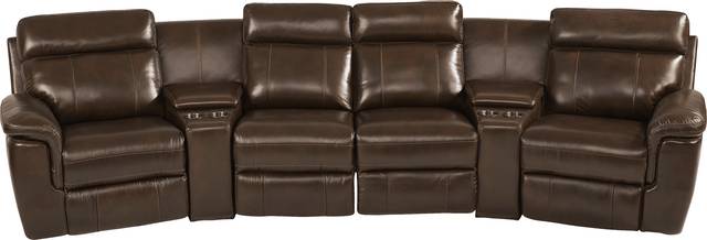 Trafalgar Square Mahogany Leather 6 Pc Power Reclining Sectional - Thumbnail - Image 4