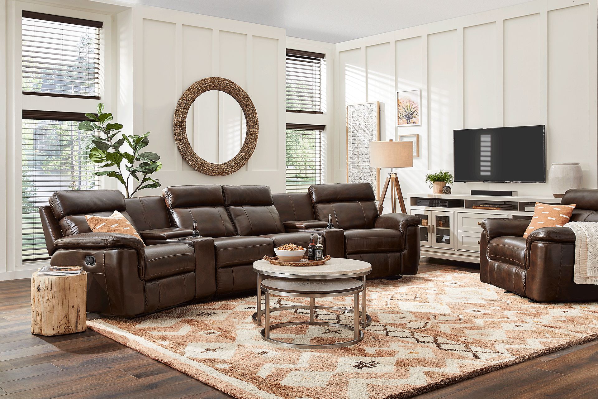 Trafalgar Square Mahogany Brown Leather 6 Pc Power Reclining