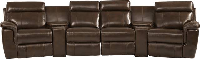 Trafalgar Square Mahogany Leather 6 Pc Power Reclining Sectional - Thumbnail - Image 1