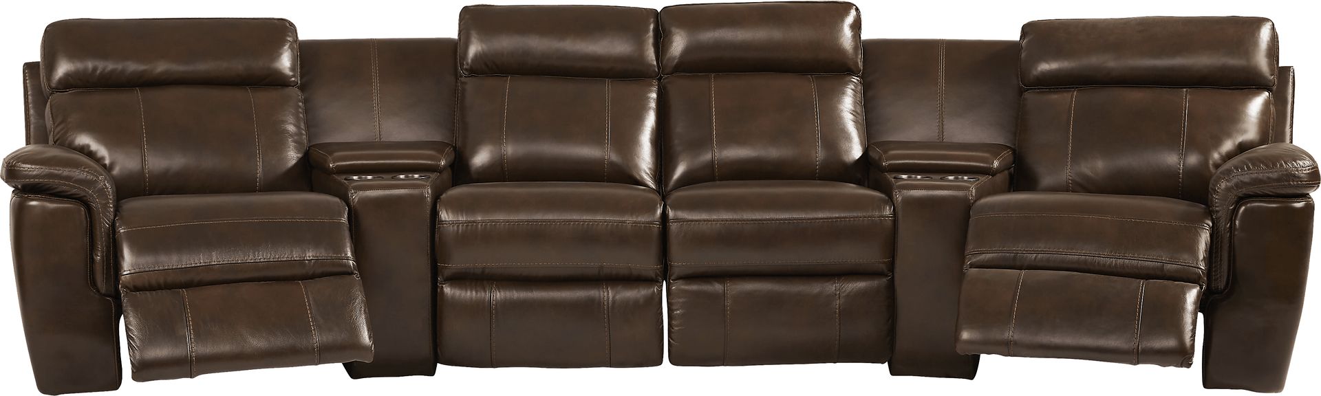 Trafalgar Square Mahogany Leather 6 Pc Reclining Sectional - Image 3