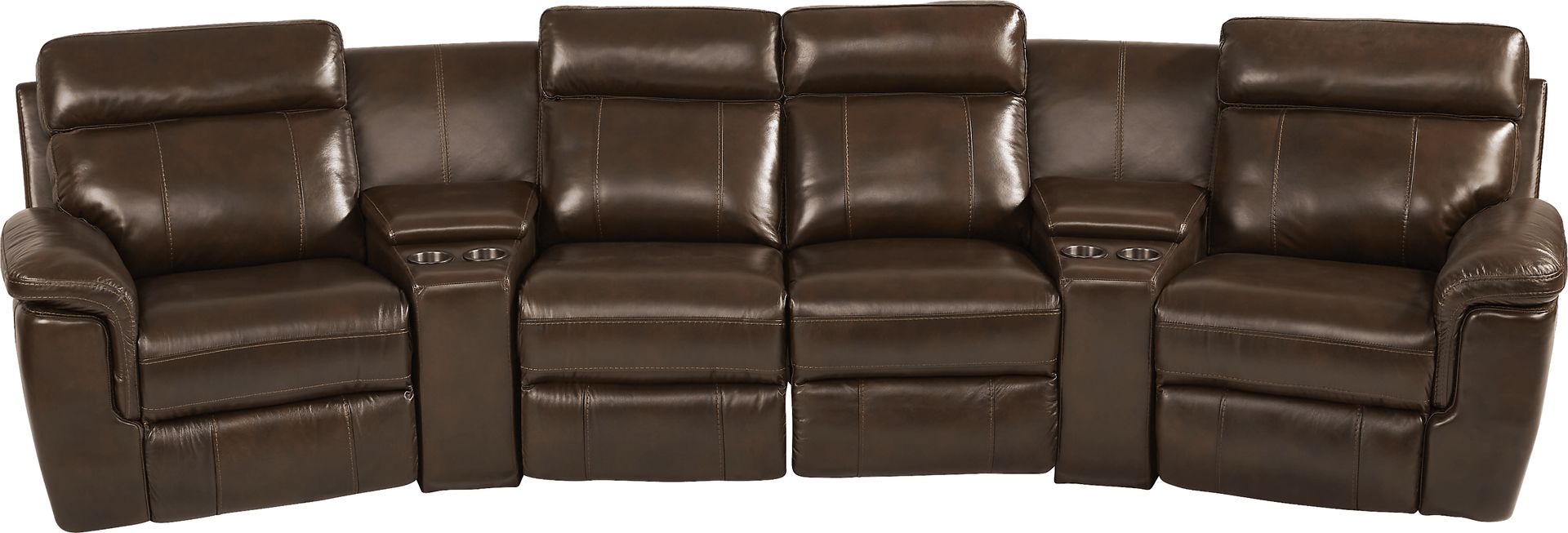 Trafalgar Square Mahogany Leather 6 Pc Reclining Sectional - Image 4