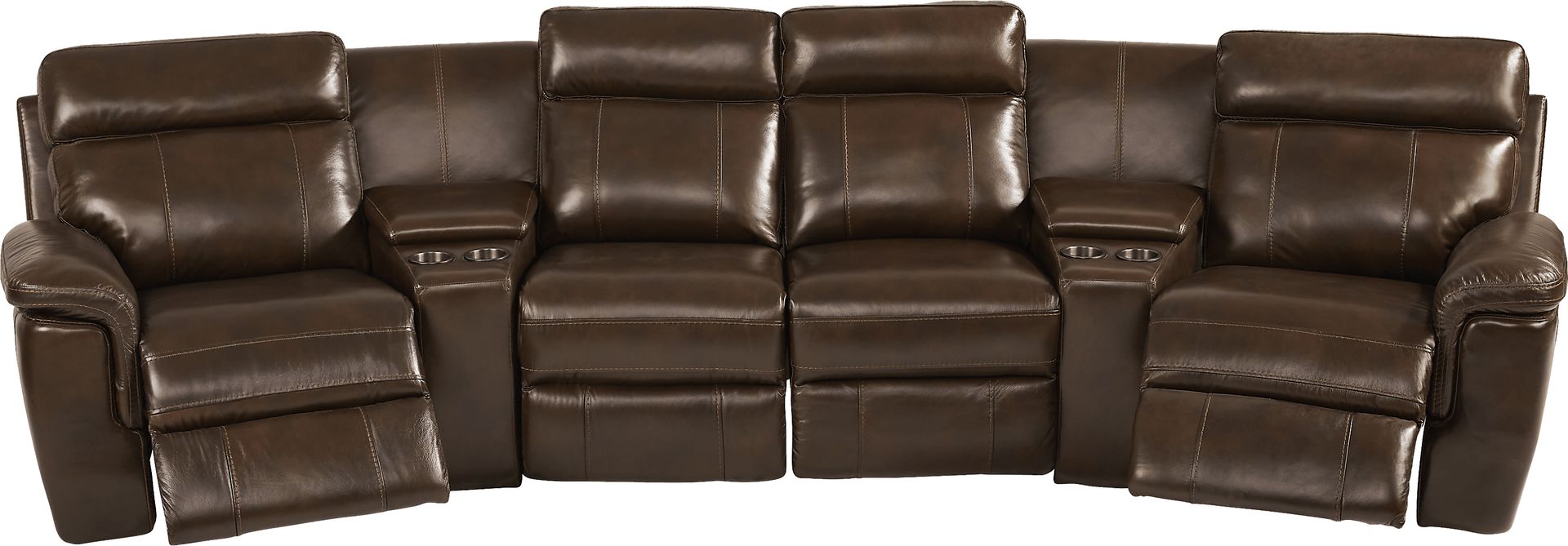 Trafalgar Square Mahogany Leather 6 Pc Reclining Sectional - Image 5