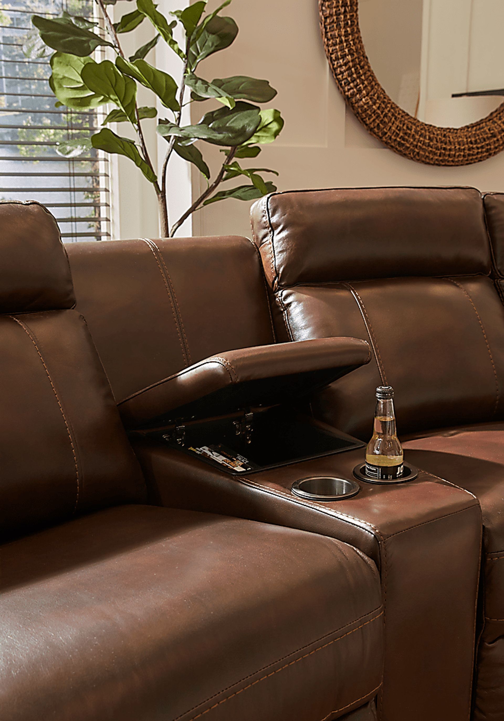Trafalgar Square Mahogany Leather 6 Pc Reclining Sectional - Image 6