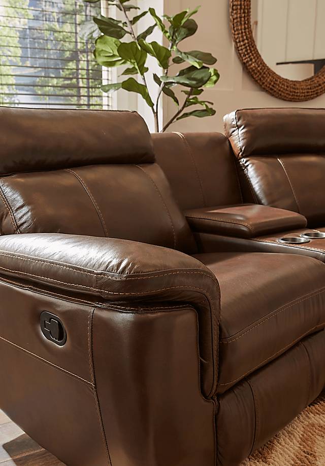 Trafalgar Square Mahogany Leather 11 Pc Power Reclining Sectional Living Room - Thumbnail - Image 4