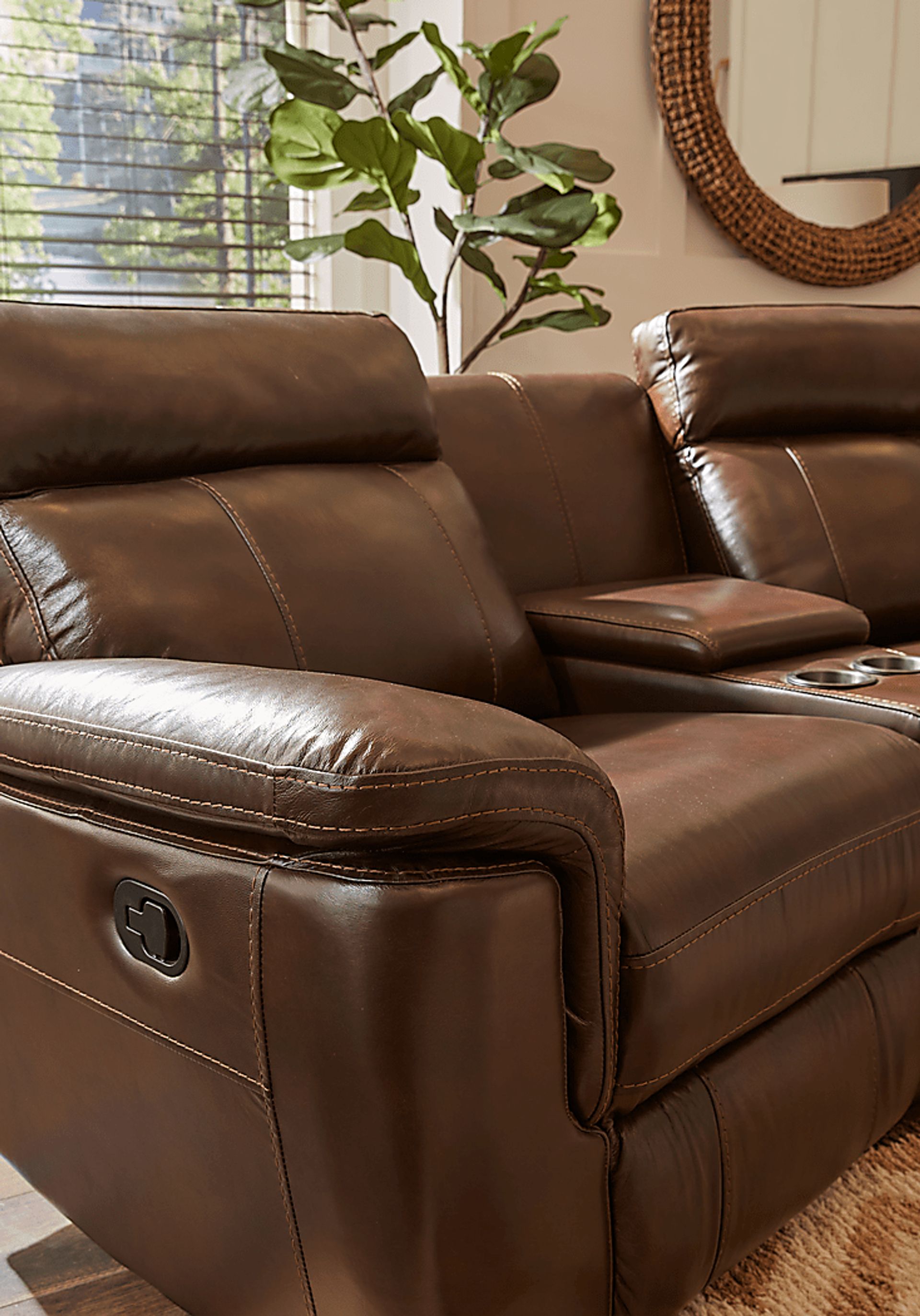 Trafalgar Square Mahogany Leather 7 Pc Power Reclining Sectional - Image 3